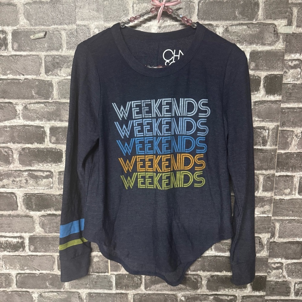 NWT Chaser weekends sweater navy blue striped wristcuffs